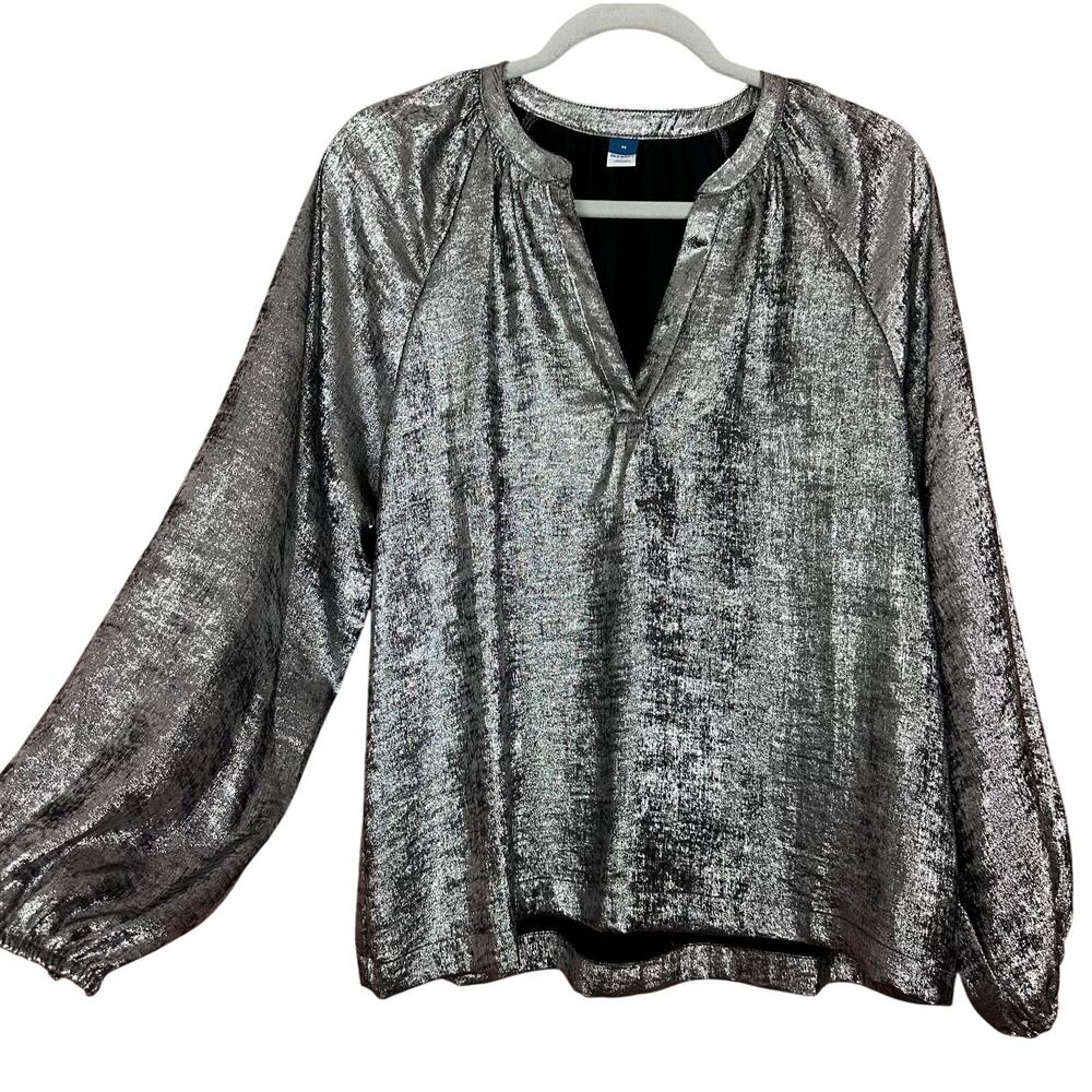 Old Navy Silver Long Sleeve Blouse Metallic Womens Size Medium M